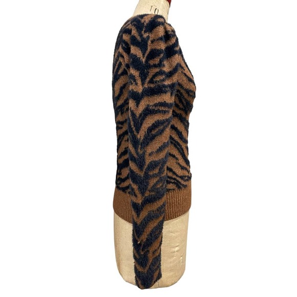 DKNY Womens Tiger Striped Sweater Tan Black Textured Knit XS - Picture 4 of 7
